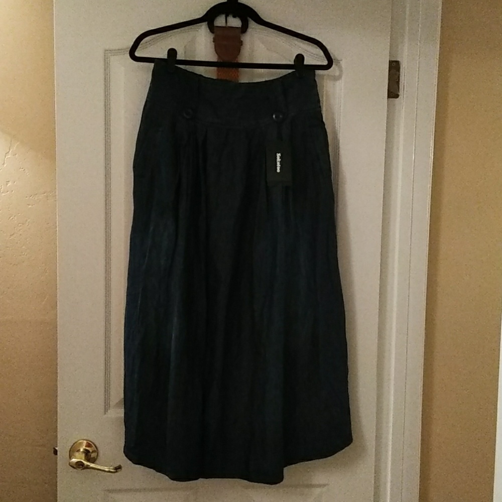 Denim Maxi Skirt with Belt NWT XL